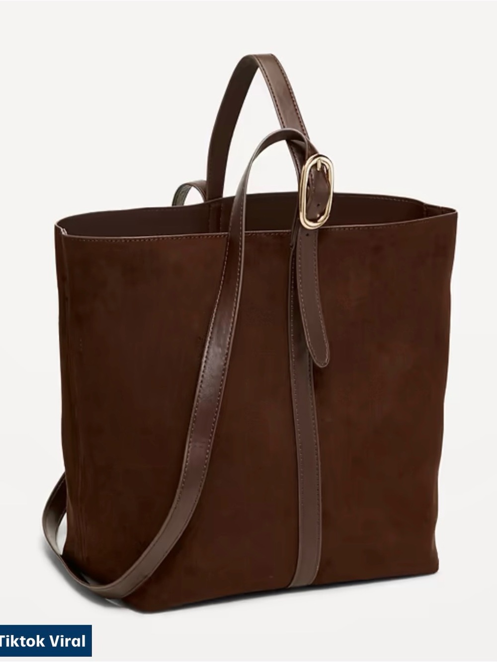 Old Navy Dark Brown Faux-Suede Tote with Adjustable Strap
